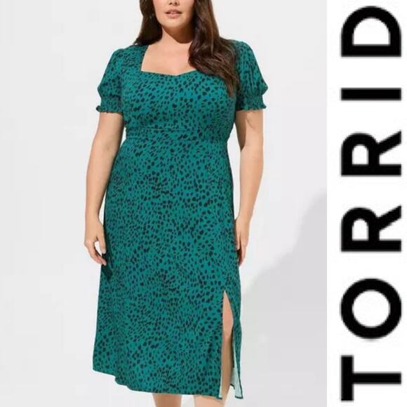 Torrid Tea Length Stretch Challis Sweetheart A-line Dress Lined Sz: 1x (14-16) - Picture 1 of 10